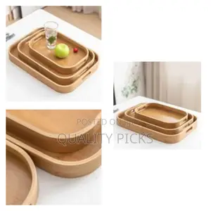 3 Piece Food Serving Bamboo Trays