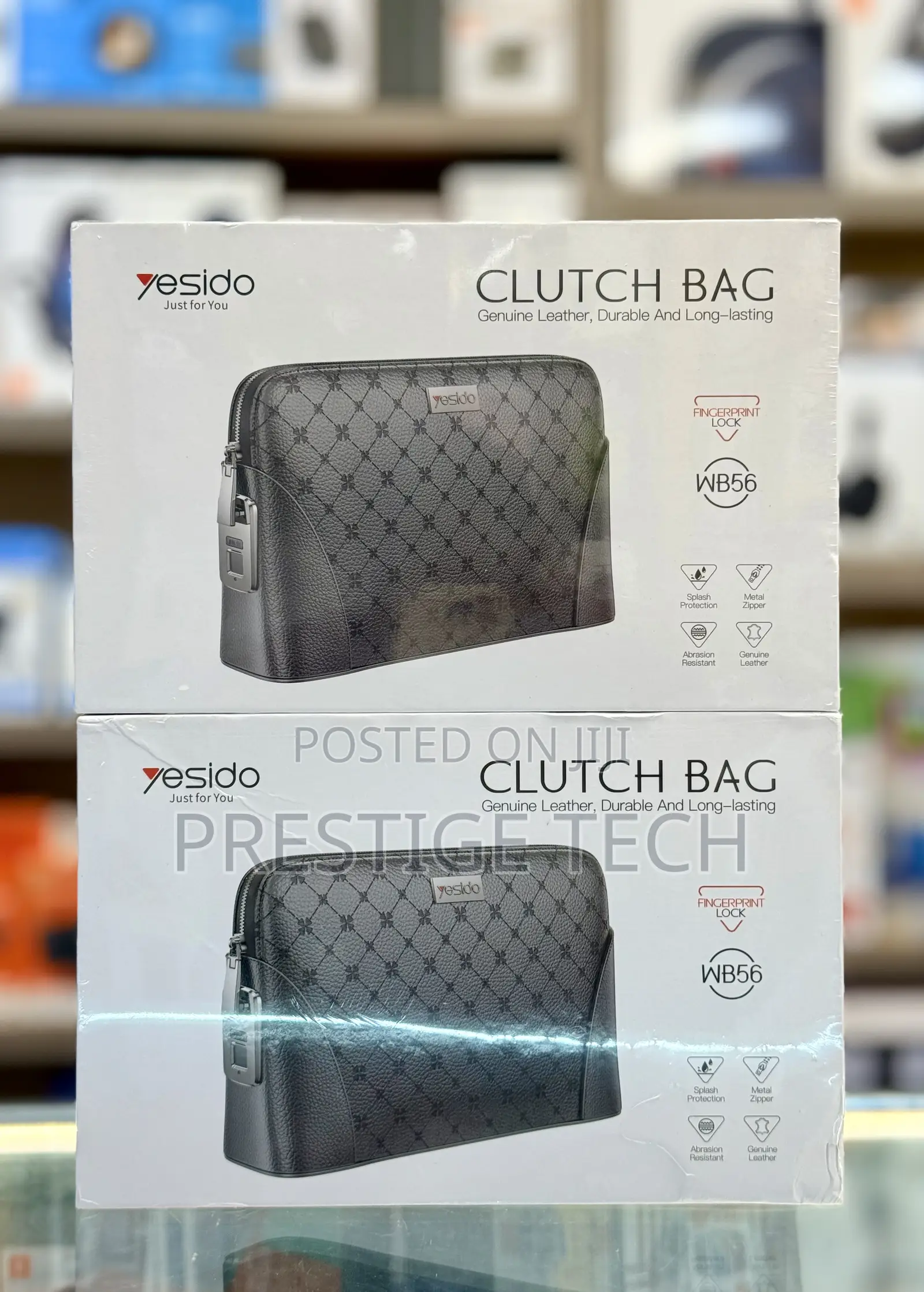 Yesido Fingerprint Clutch Bag Genuine Leather Pouch Bag