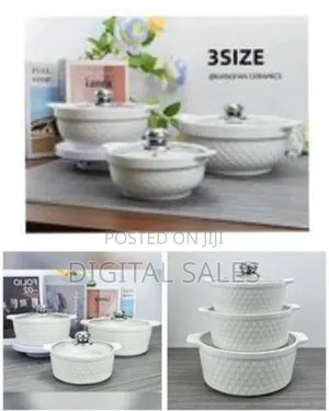 3 Pieces Ceramic Dinner Serving Bowls With Glass