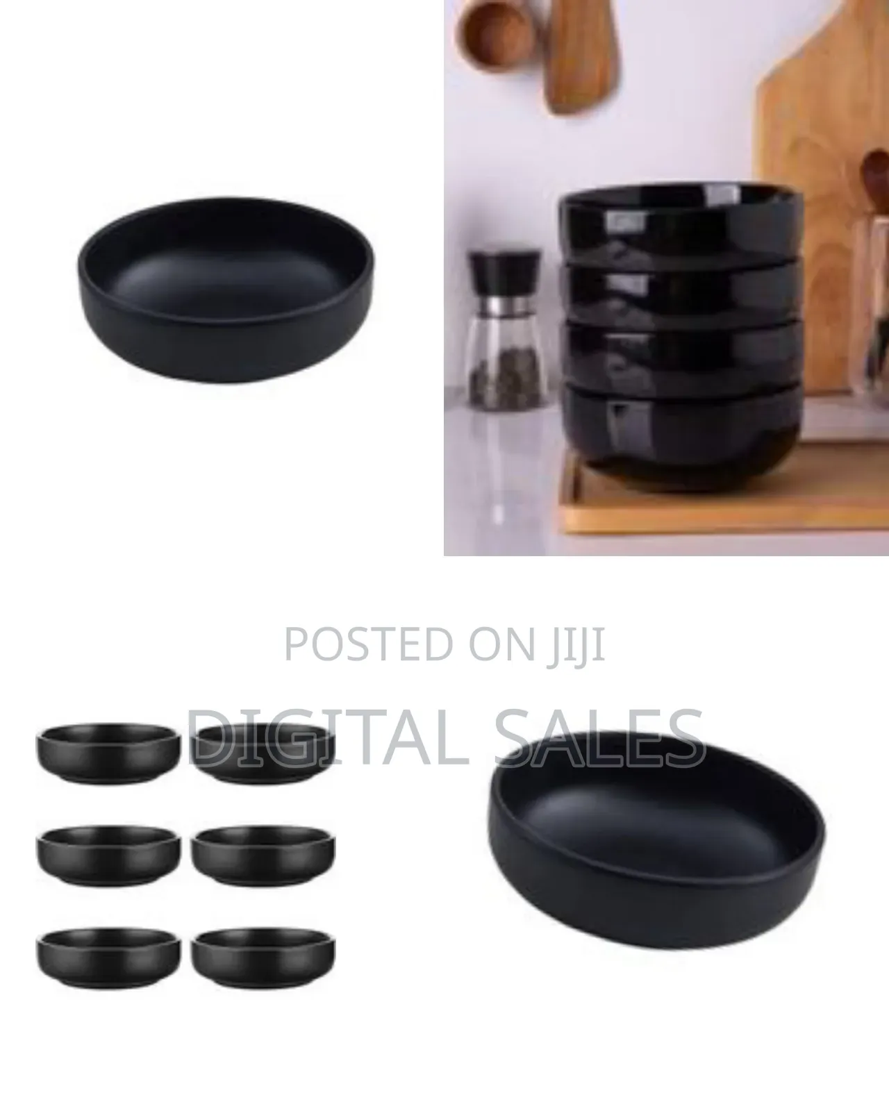 6 Piece Set of Ceramic Matte Black Soup