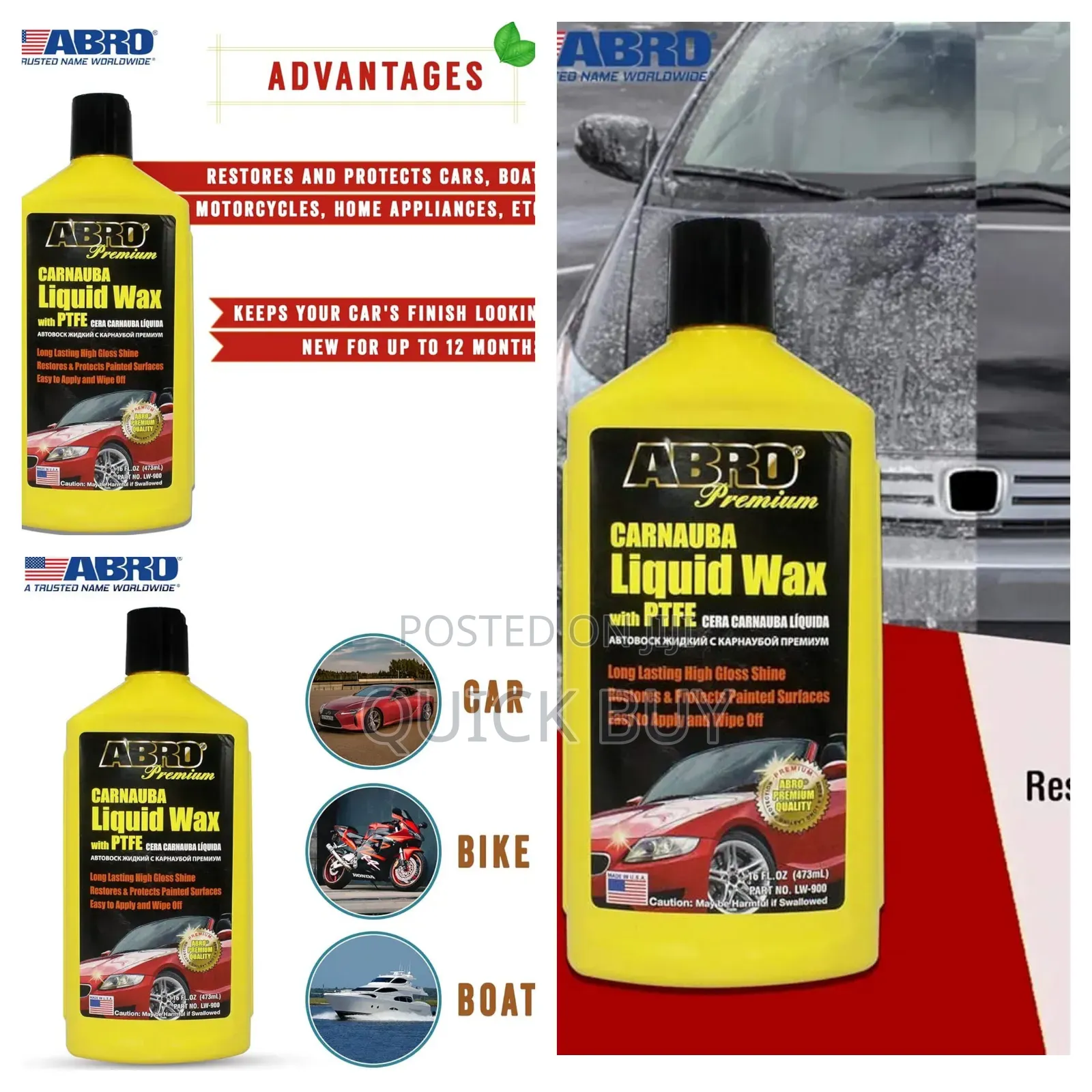 Abro Premium Carnauba Car Liquid Wax With Ptfe