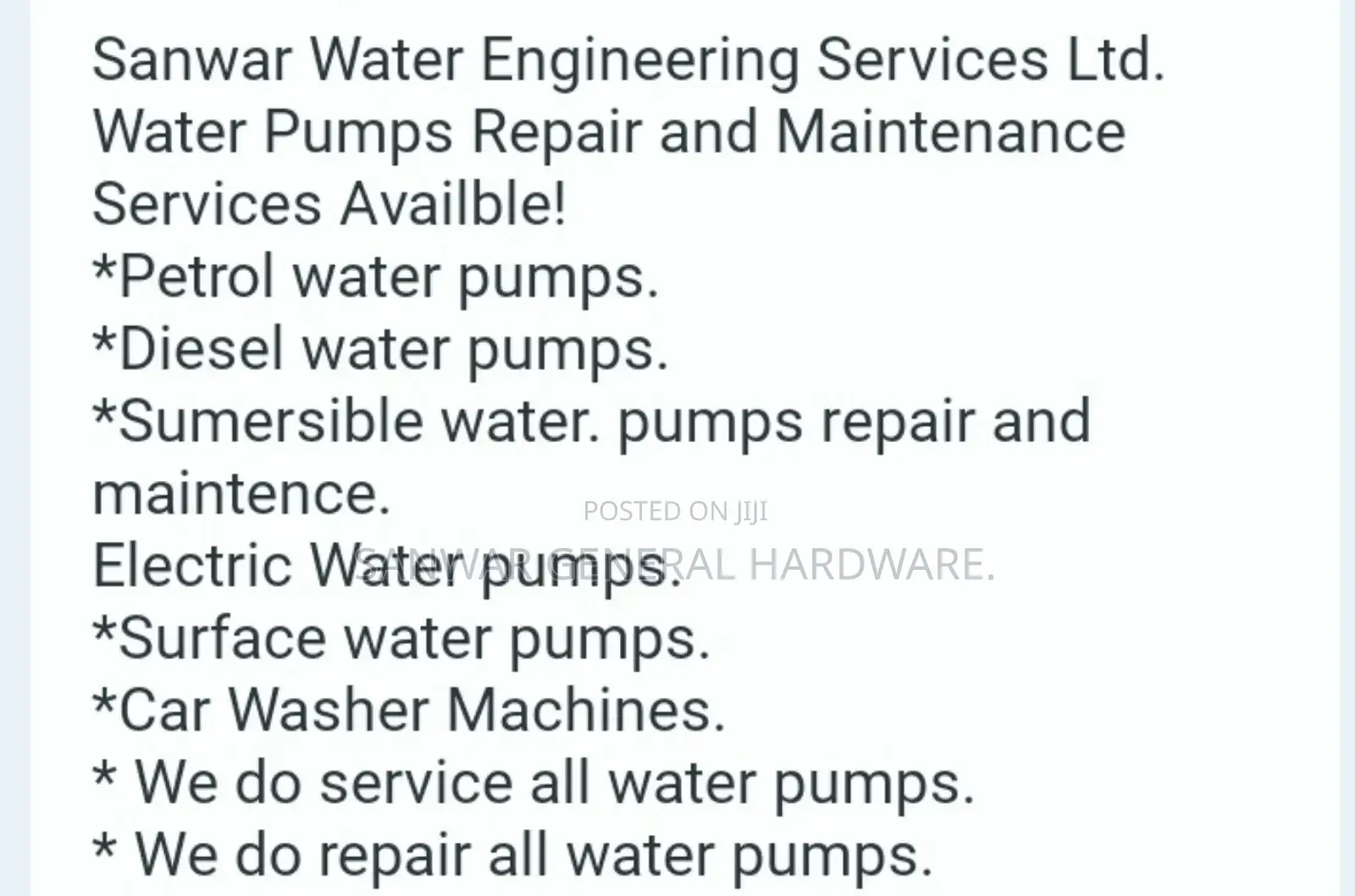 Sanwar Water Pumps Repair And Maintenance Services