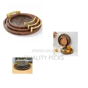 Luxury Nesting Serving Tray Set With Gold Handles and Marble Insert