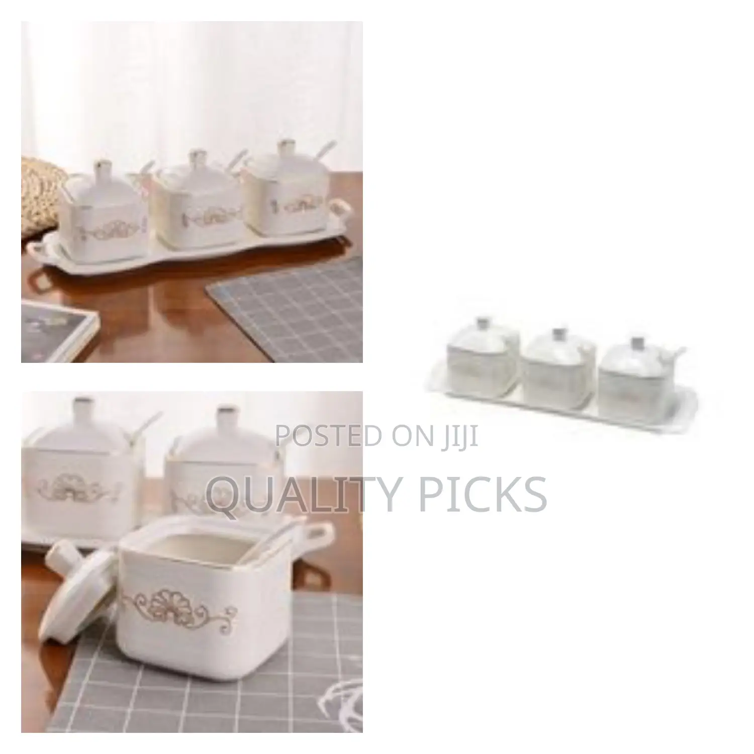 Elegant Ceramic Condiment Jar Set With Serving Tray