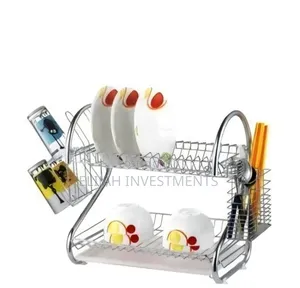 2 Tier Steel Plate Dish Drying Draining Rack Storage Organizer