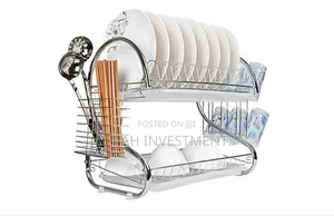 2 Tier Steel Plate Dish Drying Draining Rack Storage Organizer