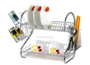 2 Tier Steel Plate Dish Drying Draining Rack Storage Organizer