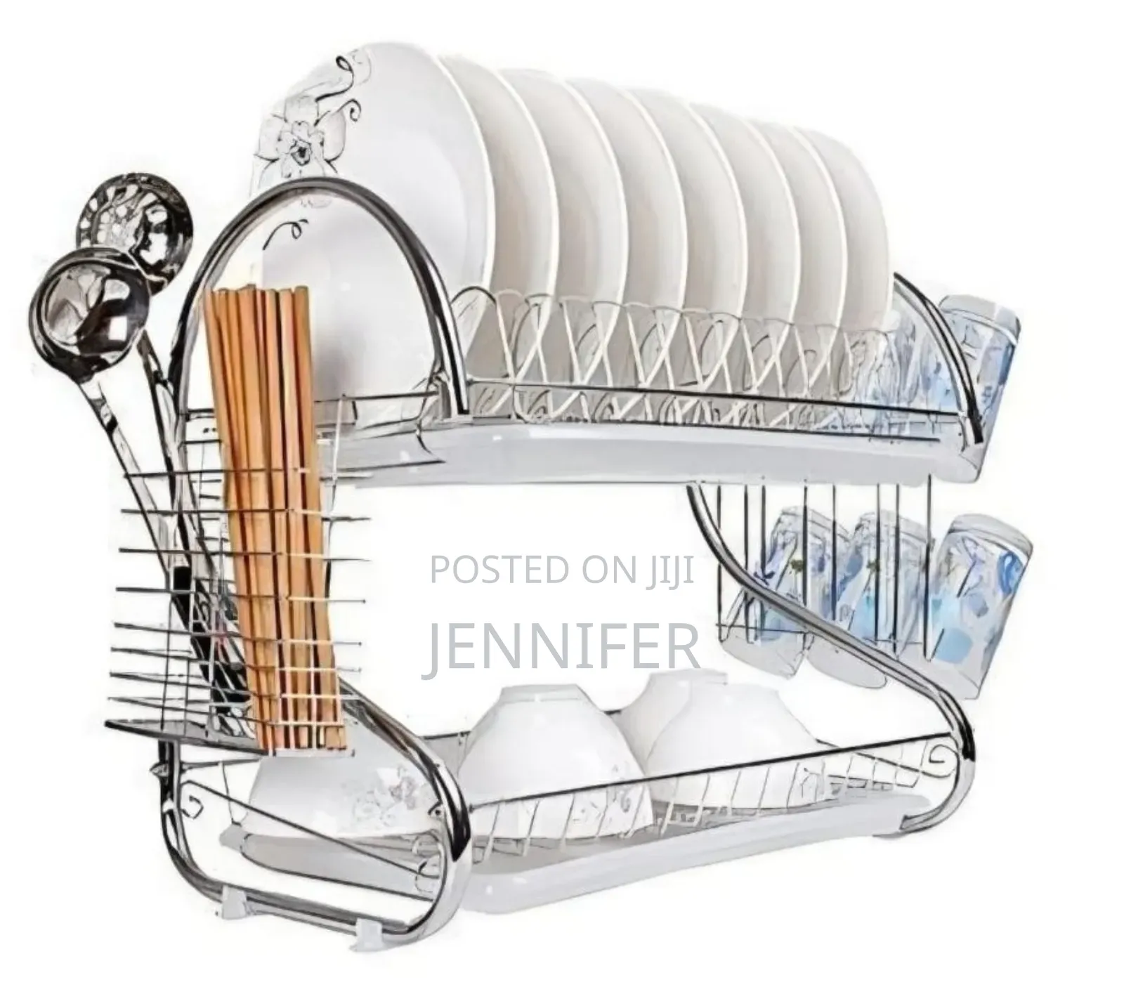 2 Tier Steel Plate Dish Drying Draining Rack Storage Organizer