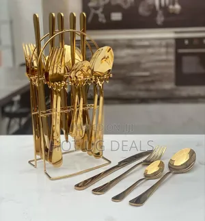 24pcs Stainless Steel Cutlery Set With Stand - Gold