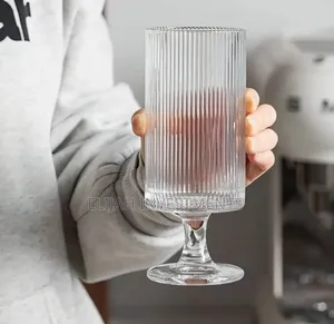 Set of 6 Ribbed Glasses All Purpose Water Goblet Cups
