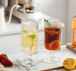 Set of 6 Ribbed Glasses All Purpose Water Goblet Cups