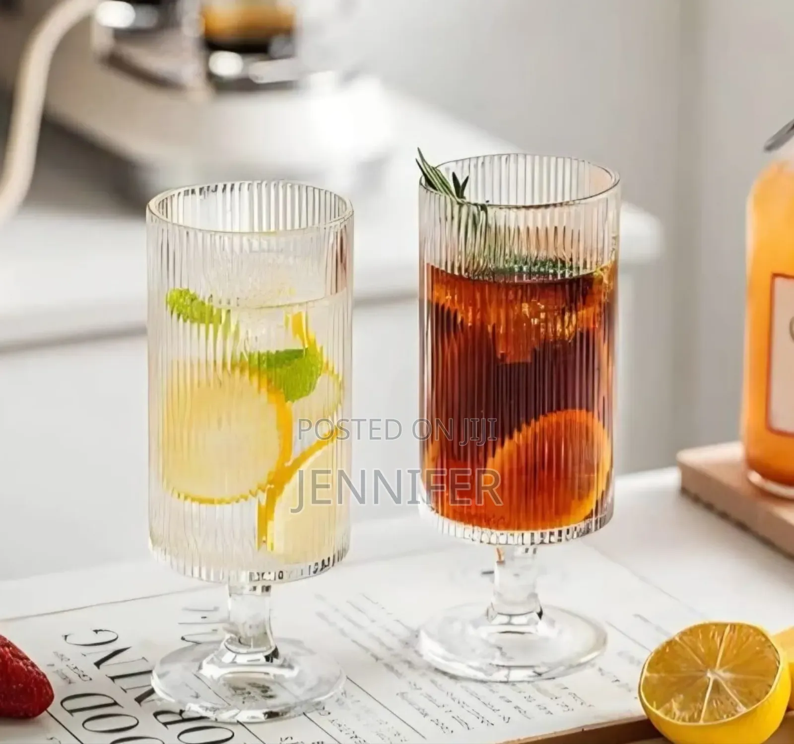 Set of 6 Ribbed Glasses All Purpose Water Goblet Cups
