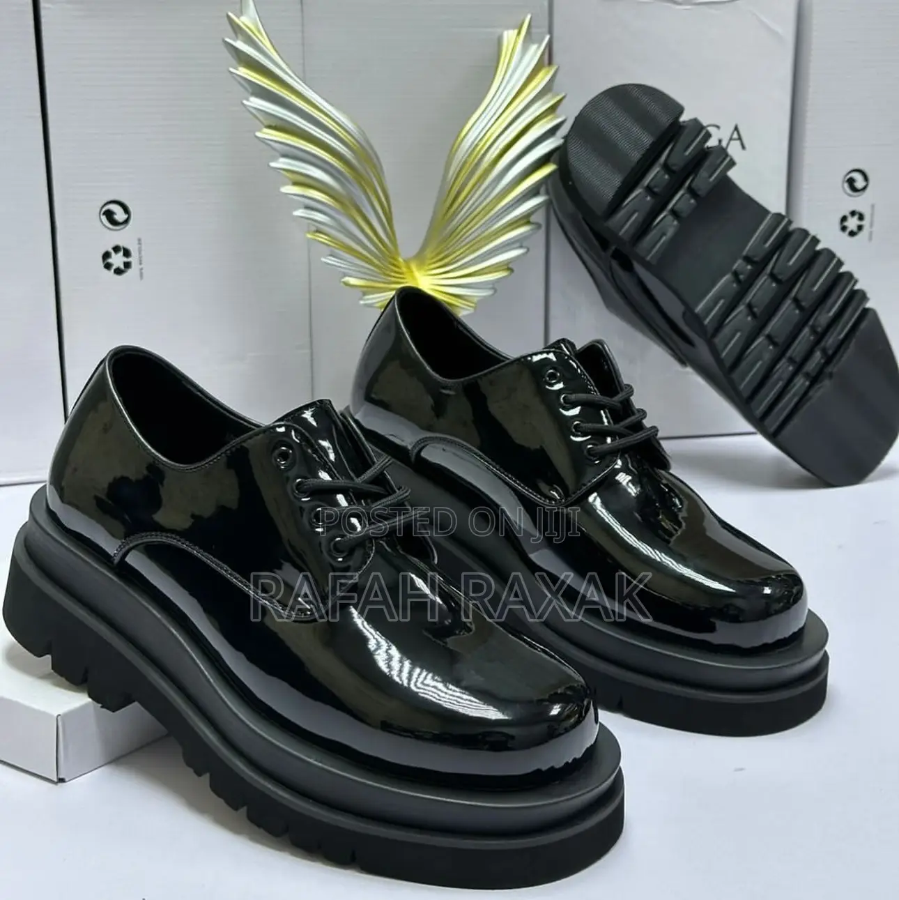 Original Men’S Black Shinny Bottega Veneta High Sole Oxford Shoes