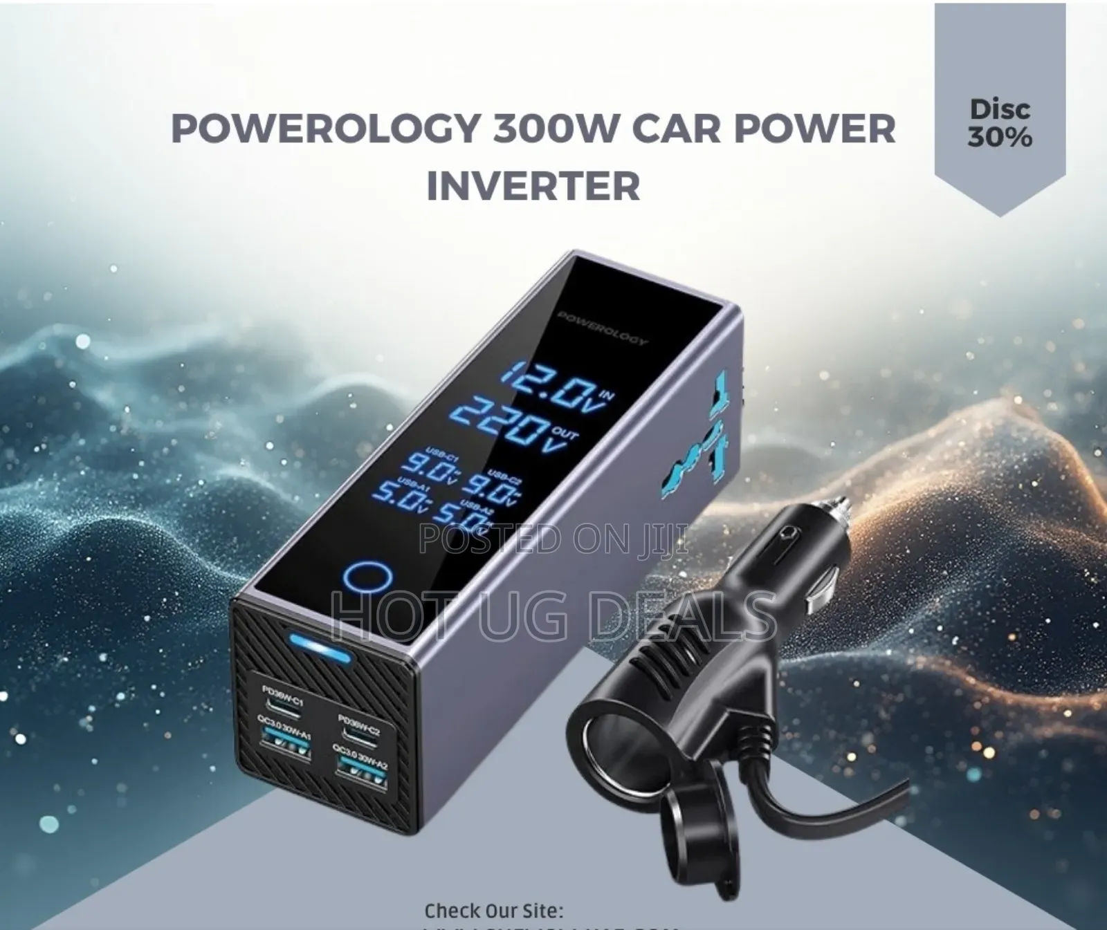 Powerology 2ac Socket Car Power Inverter - Gray
