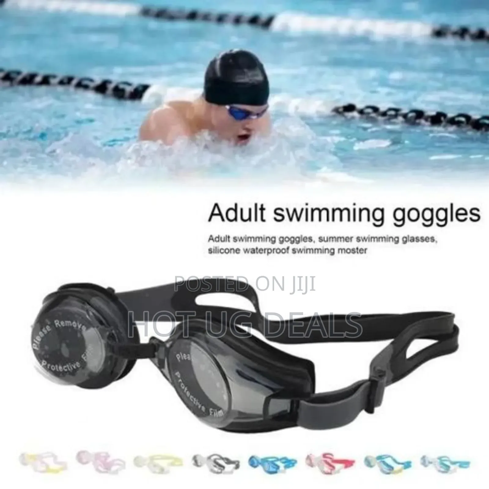 Adult Swimming Goggles Silicone Waterproof With Free Earplugs- Black