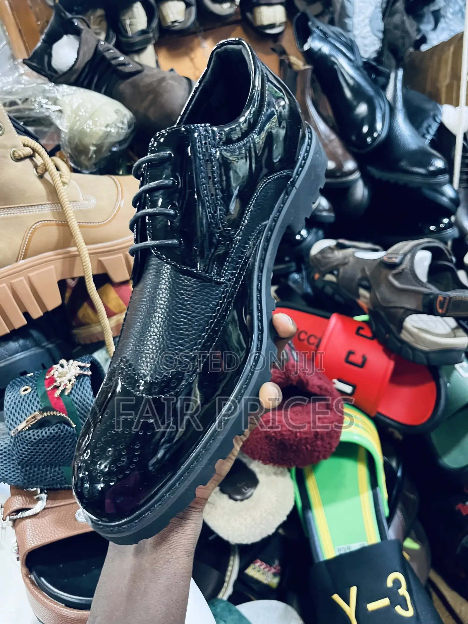 Shinny Leather Oxfords Black Rubber Sole