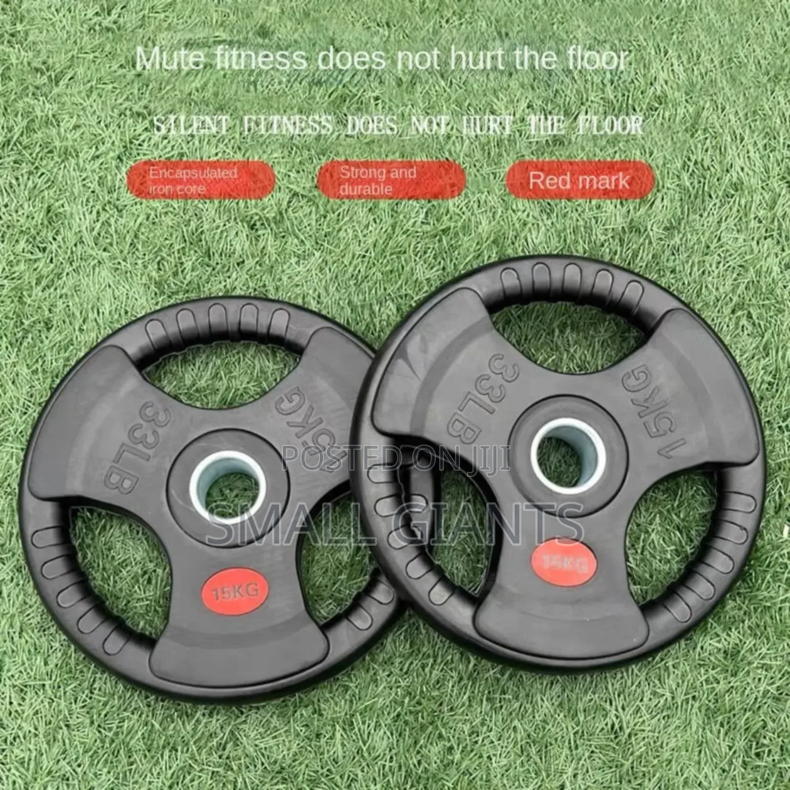 15kg Rubber-Coated Olympic Weight Plate With a Tri-Grip Design