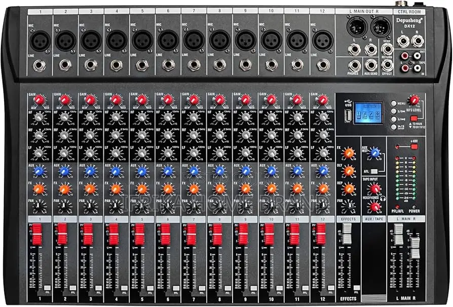 12-Channel Studio Audio Mixer, XLR Microphone Jack, 48v Power Supply