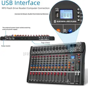12-Channel Studio Audio Mixer, XLR Microphone Jack, 48v Power Supply