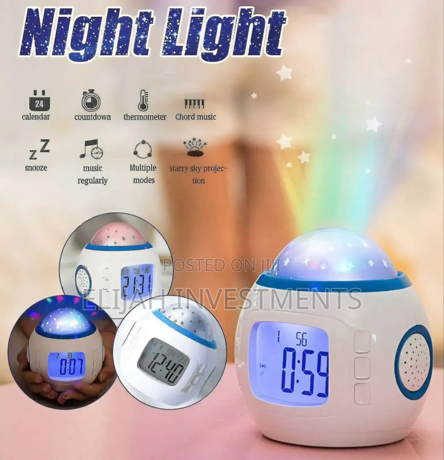 Music and Starry Sky Calendar Projection Alarm Clock
