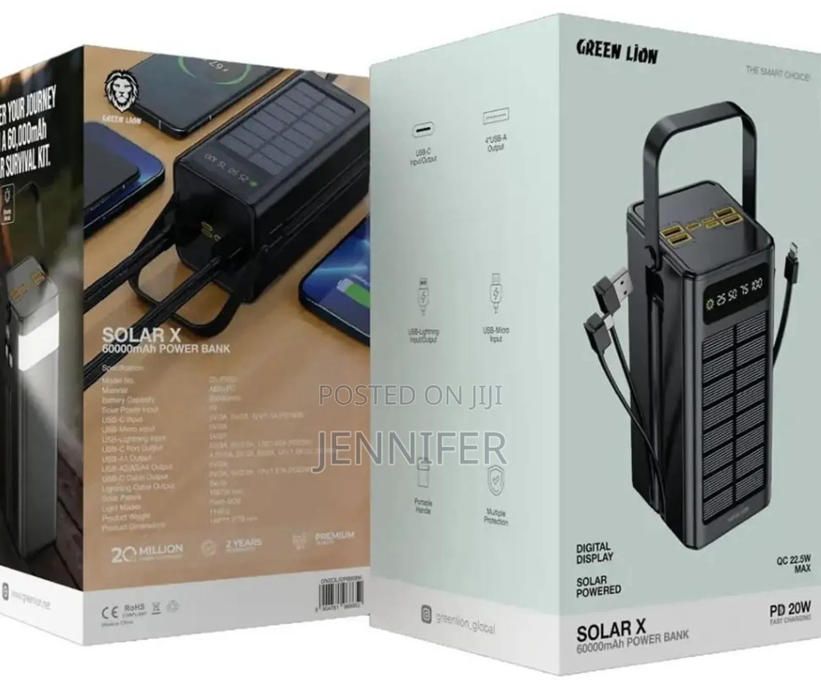 Green Lion Solar X 60000mah Power Bank Pd 20w - Black
