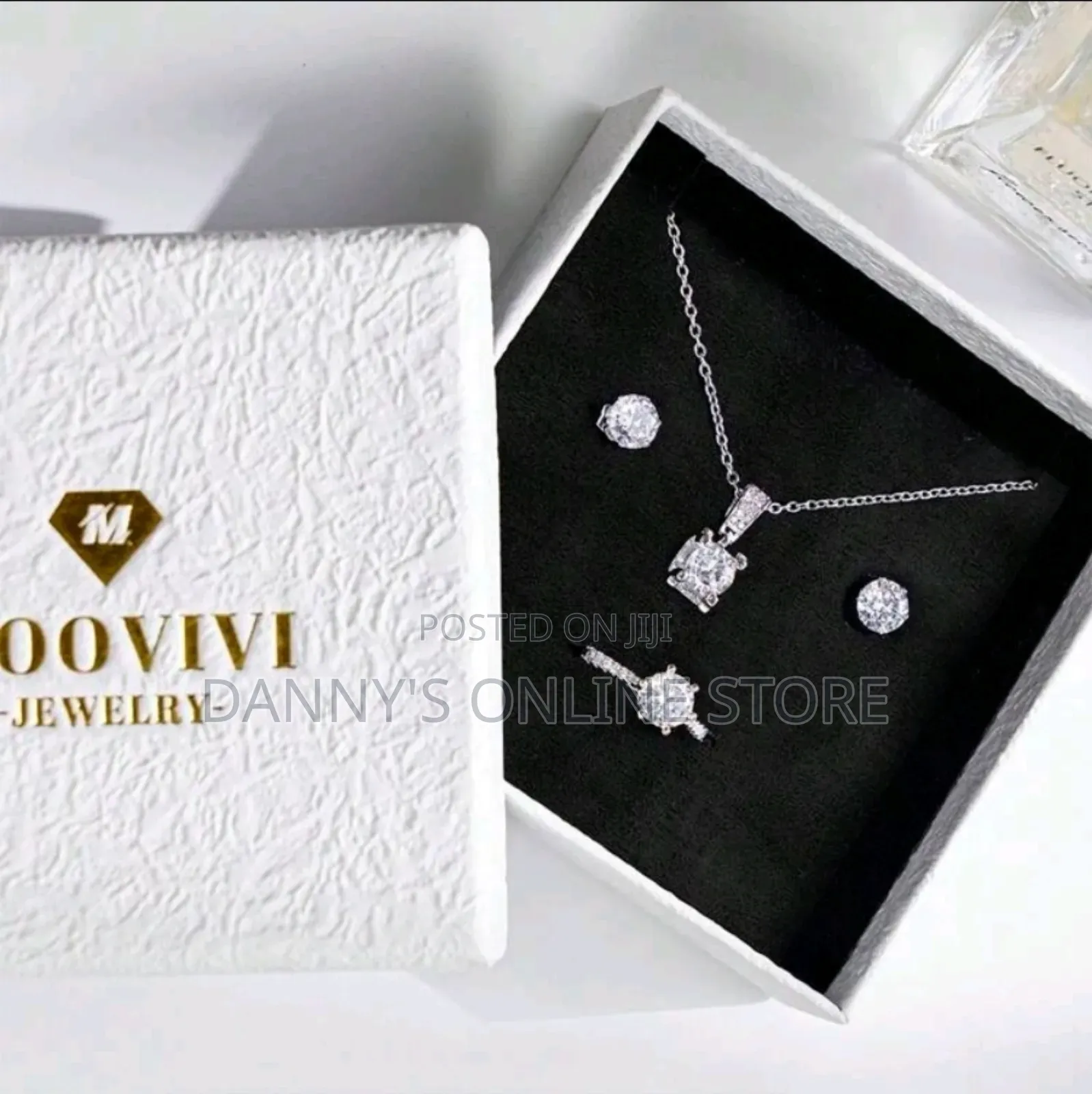 3pcs Set Stainless Steel Necklace, Earrings, Ring With Cubic