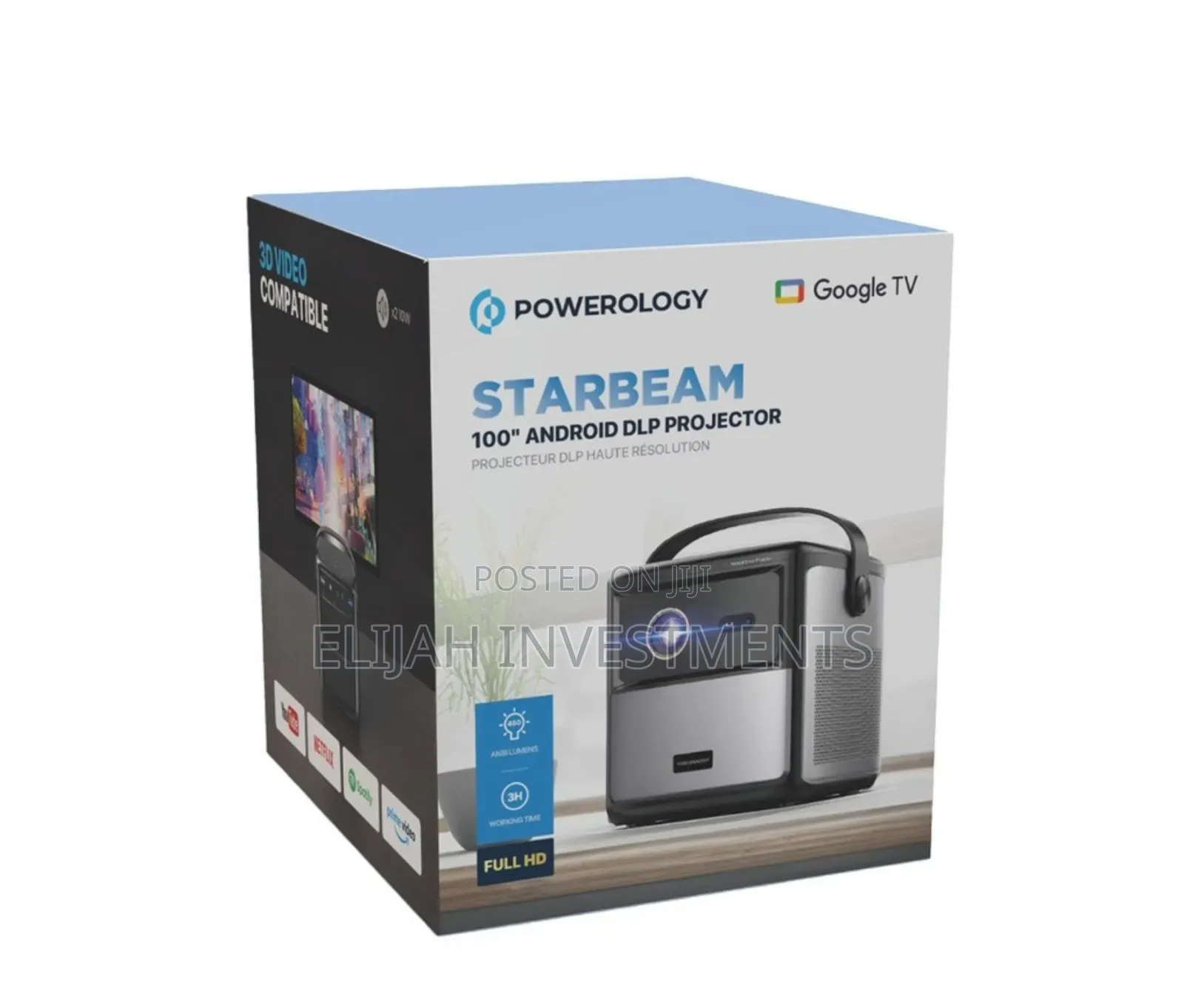 Powerology Starbeam 100" Google DLP Rechargeable Projector - Black