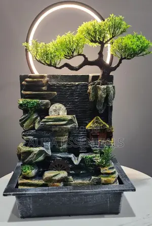Tabletop Water Fountain With an Artificial Bonsai Tree Design
