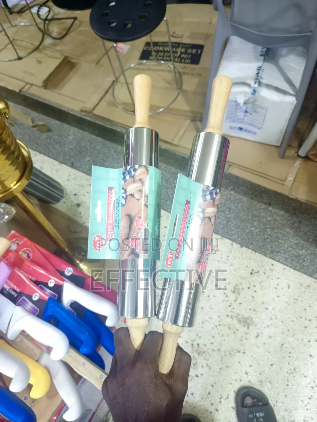 Stainless Steel Rolling Pin With Wooden Handles.
