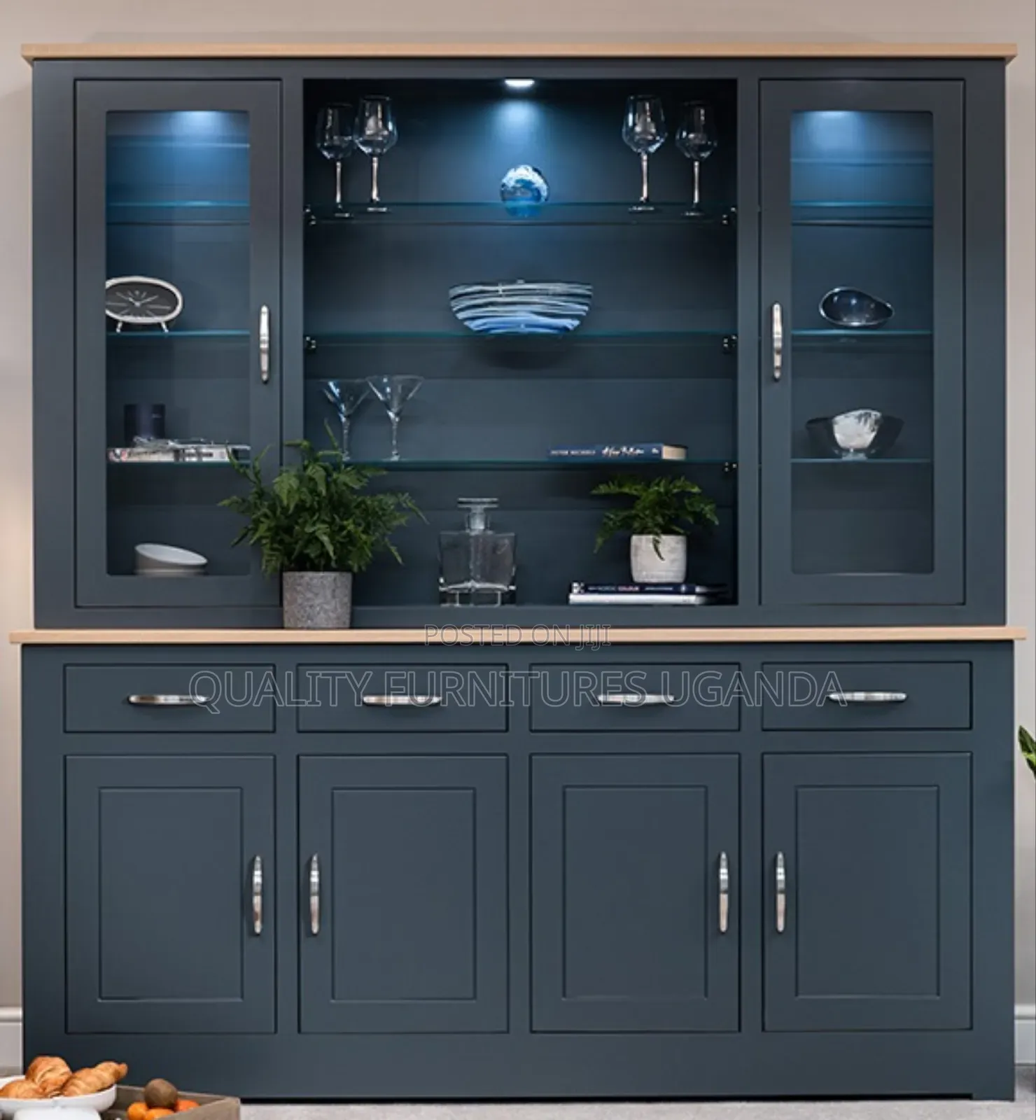 5 Ft Wooden Dark Blue Side Board