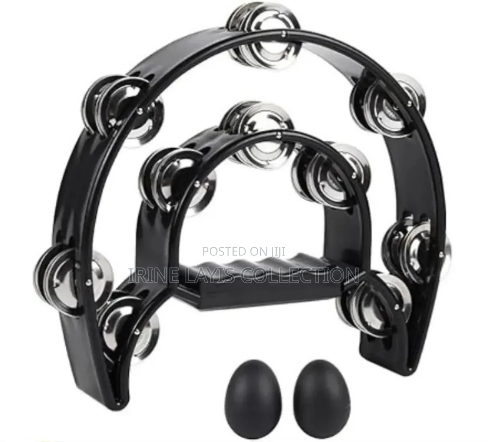 Half-Moon Tambourine/Shakers With Double-Row Metal Jingles.