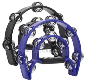 Half-Moon Tambourine/Shakers With Double-Row Metal Jingles.