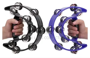 Half-Moon Tambourine/Shakers With Double-Row Metal Jingles.