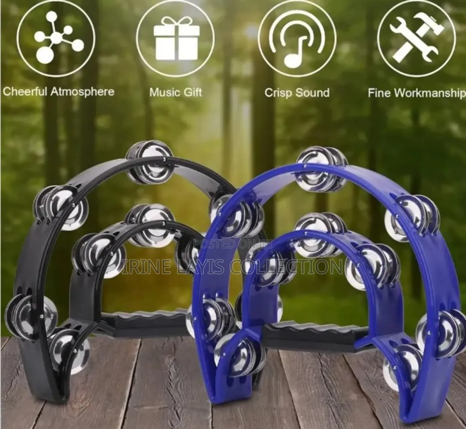 Half-Moon Tambourine/Shakers With Double-Row Metal Jingles.