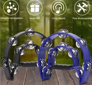 Half-Moon Tambourine/Shakers With Double-Row Metal Jingles.