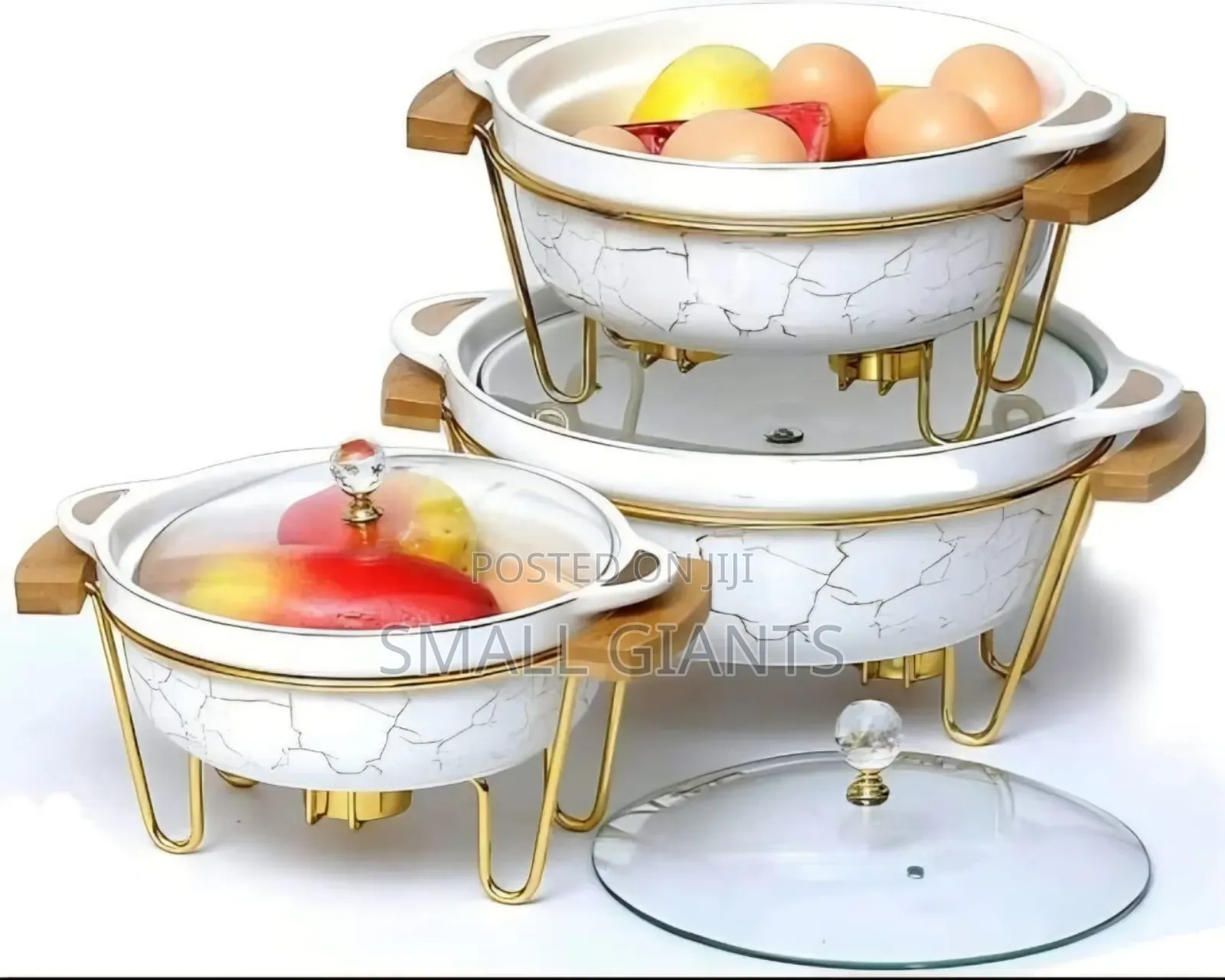 3pcs Ceramic Food Warmer Chafing Dish Casseroles for Food Service