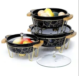 3pcs Ceramic Food Warmer Chafing Dish Casseroles for Food Service
