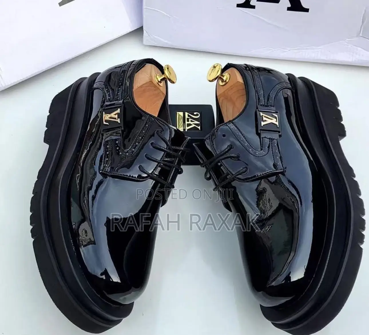 Original Men’S Black Shinny Louis Vuitton Chunky High Sole Oxford Shoe