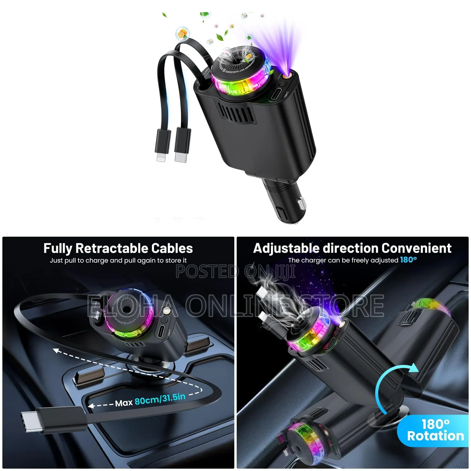 Starlight Retractable Car Charger With Aromatherapy