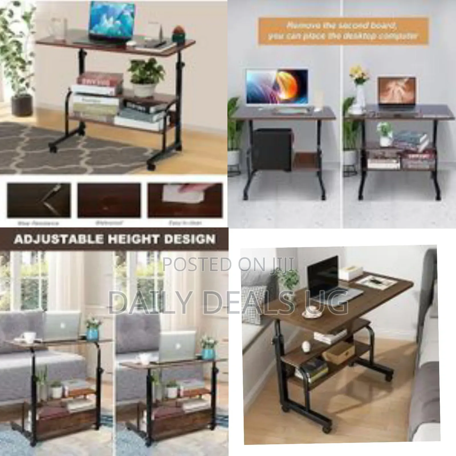 Adjustable Height Rolling Laptop Desk With Storage Shelves