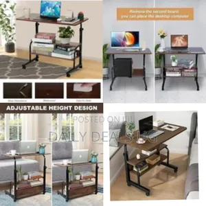 Adjustable Height Rolling Laptop Desk With Storage Shelves