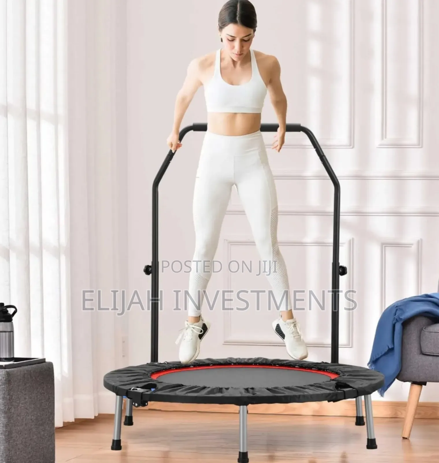 Foldable Mini Exercise Trampoline With an Adjustable Handle Bar
