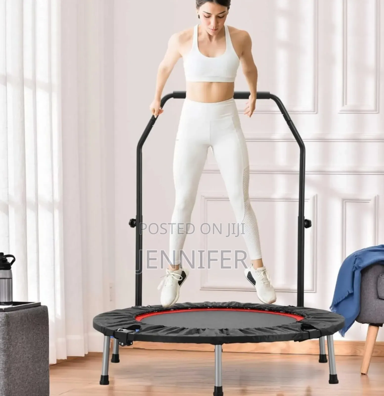 Foldable Mini Exercise Trampoline With an Adjustable Handle Bar