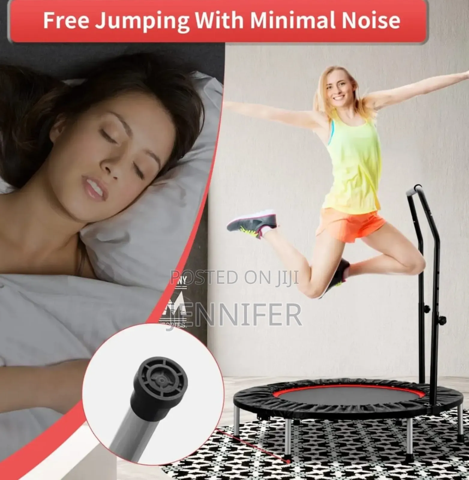 Foldable Mini Exercise Trampoline With an Adjustable Handle Bar
