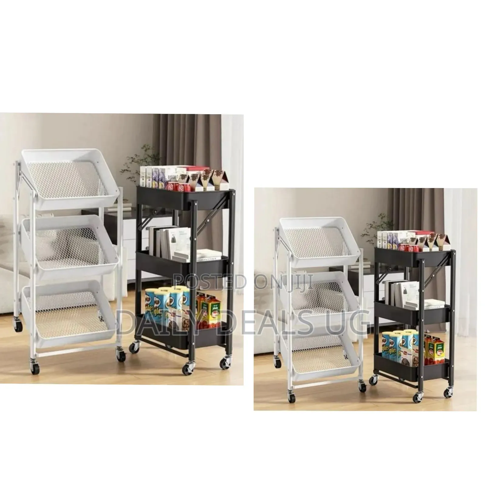 Foldable 3-Tier Rolling Storage Cart - Multicolor