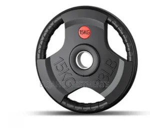15kg Rubber-Coated Olympic Weight Plate With a Tri-Grip Design