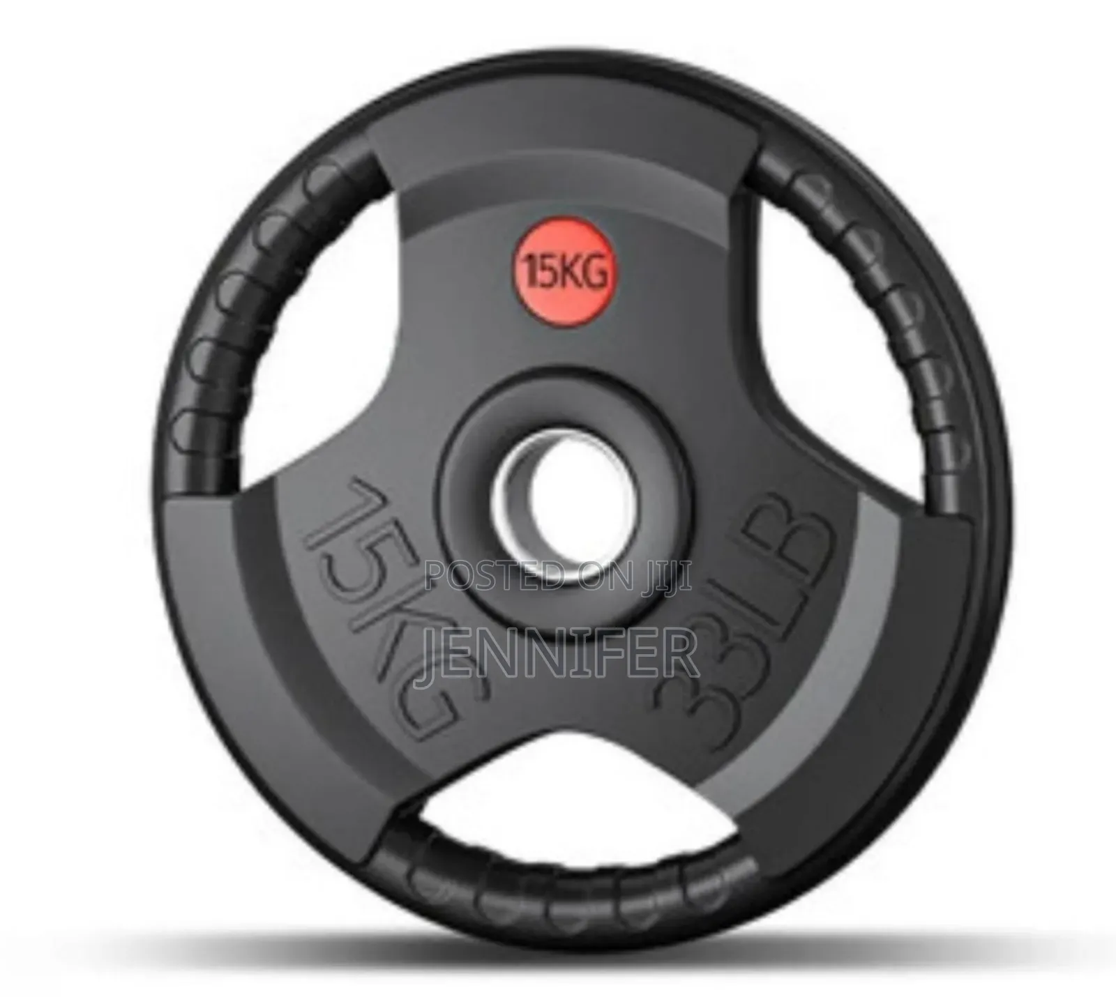 15kg Rubber-Coated Olympic Weight Plate With a Tri-Grip Design