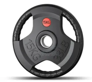 15kg Rubber-Coated Olympic Weight Plate With a Tri-Grip Design