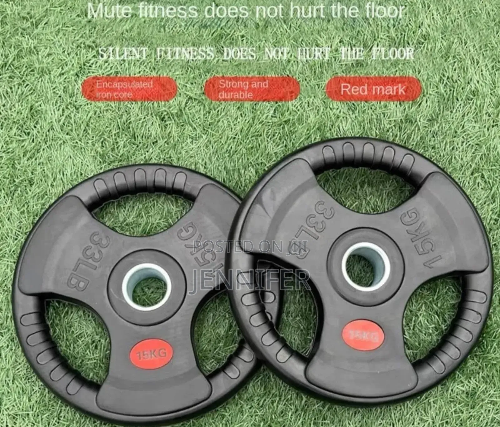 15kg Rubber-Coated Olympic Weight Plate With a Tri-Grip Design