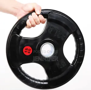 15kg Rubber-Coated Olympic Weight Plate With a Tri-Grip Design